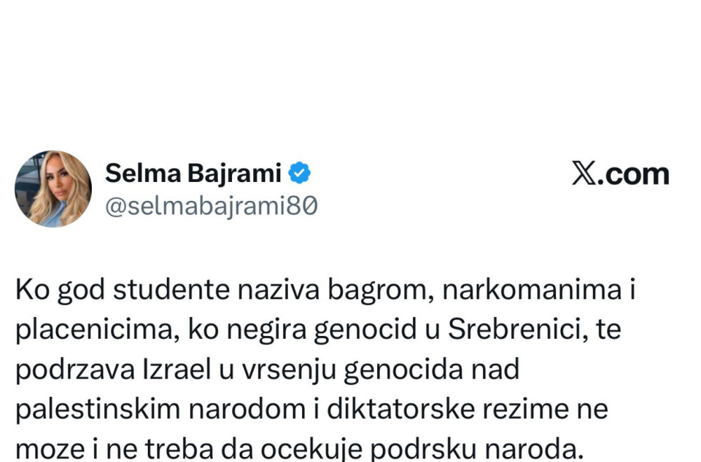 Selma Bajrami podržala blokadere: Nisu bagra jer su priznali da su Srbi genocidni FOTO
