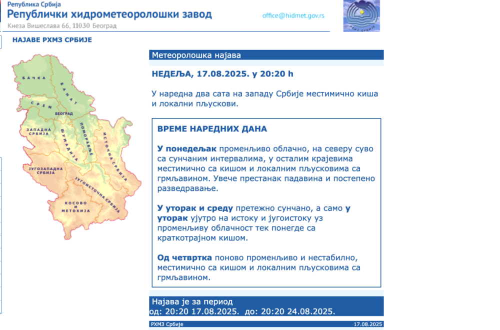 Izdato novo upozorenje: U naredna dva sata...