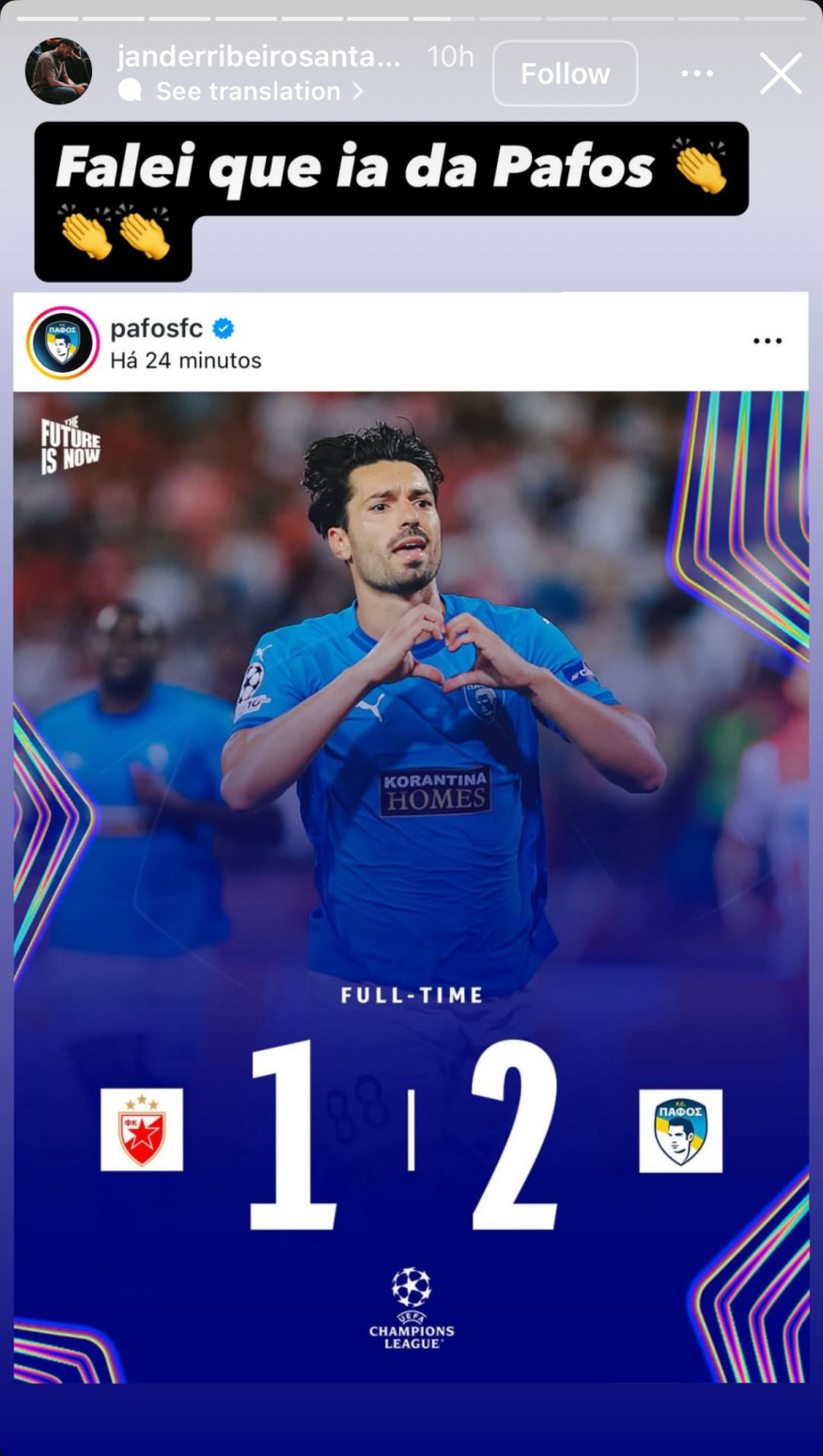 Bivši igrač Zvezde slavi pobedu Pafosa FOTO