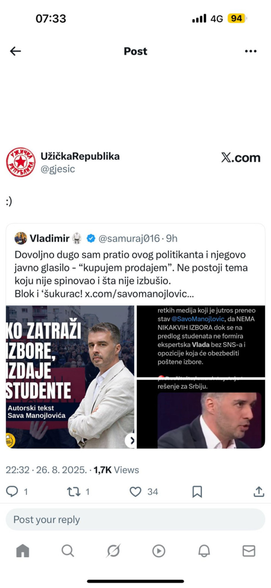 Ješić poručio: Savo Manojlović je običan politikant koji buši svaku opozicionu ideju FOTO