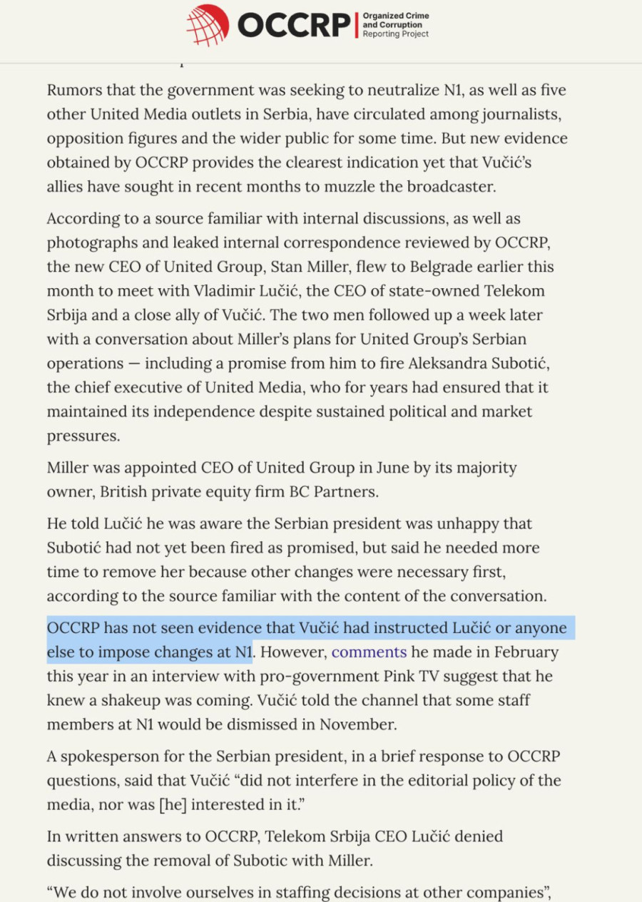 Nove obmane N1 i Nove S: OCCRP tvrdi da Vučić nema veze sa otkazima, ovi mediji nastavljaju kampanju laži FOTO