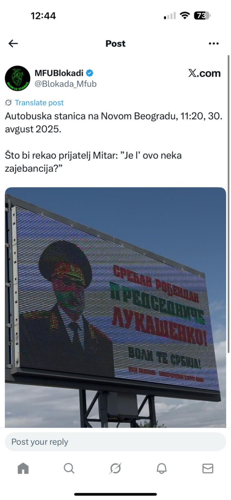 Blokaderi sa Medicinskog u očaju: Zašto neko čestita rođendan Lukašenku? Može samo nekom lideru NATO FOTO