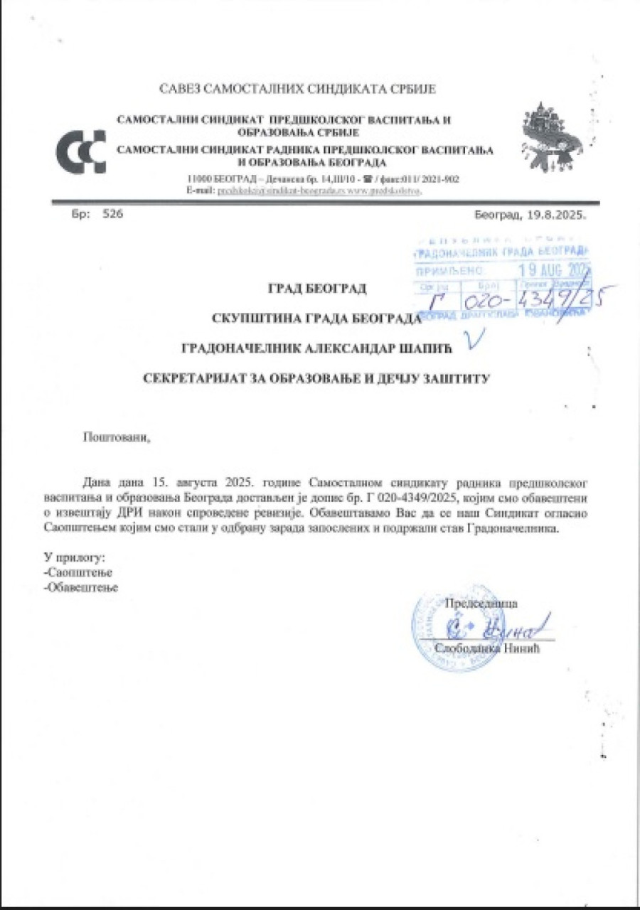 Nikodijević: Postupajući po prijavi DRI ugrozili bismo sistem predškolskog obrazovanja u Beogradu