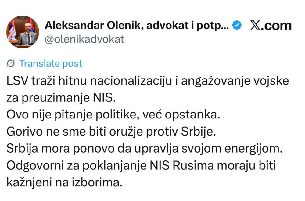 Sramno: Blokader Olenik traži upad vojske u NIS FOTO