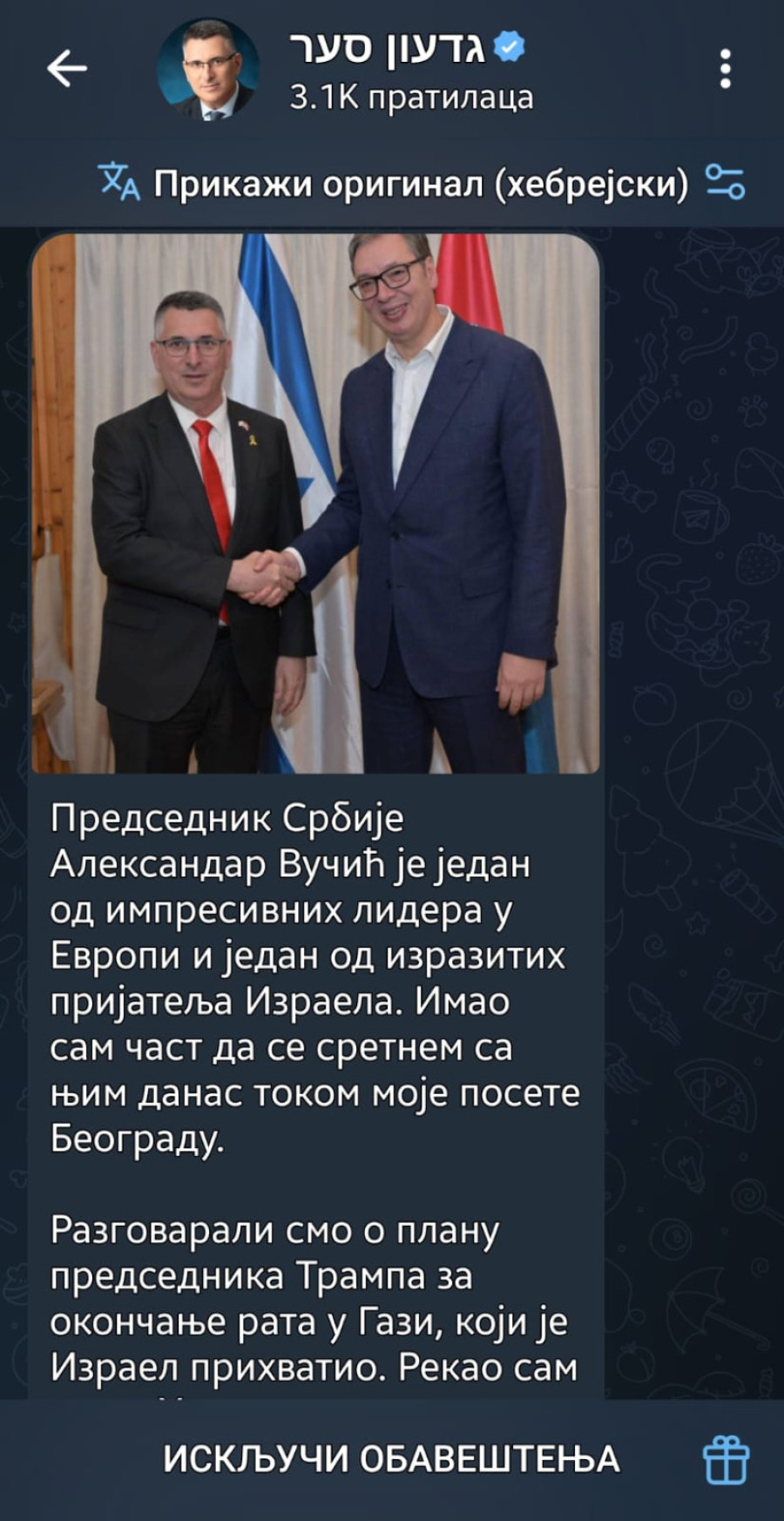 Ministar spoljnih poslova Izraela posle sastanka sa Vučićem: Jedan od najimpresivnijih lidera u Evropi FOTO