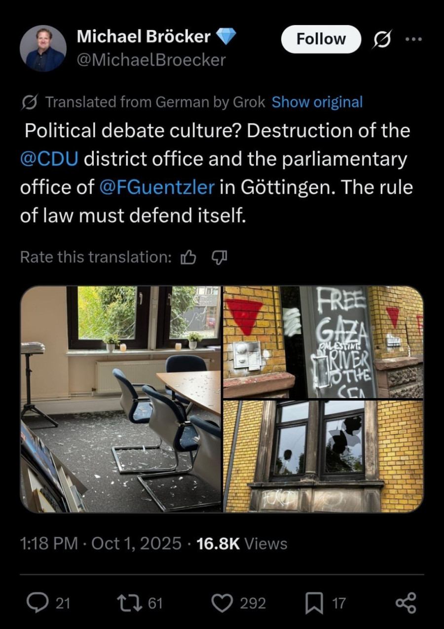 Sve isto kao u Srbiji; Ista matrica ponašanja: Prostorije stranke CDU napadnute i uništene u Nemačkoj FOTO