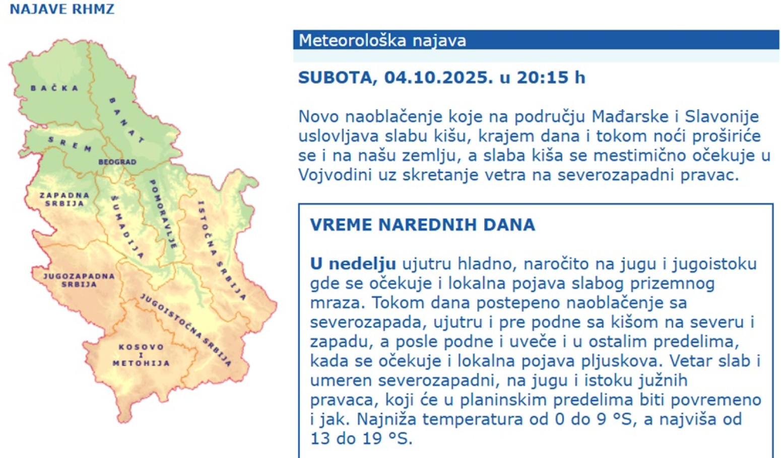 Hladni udar stiže u Srbiju; Evo gde će sutra biti najgore
