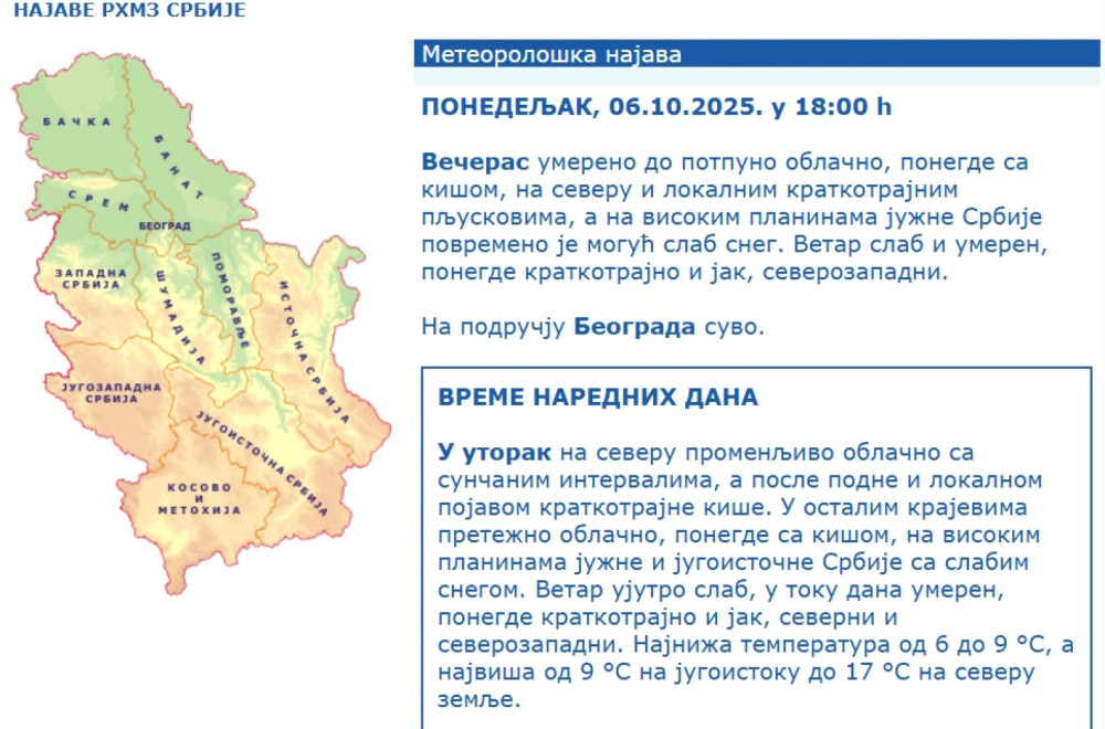 Srbija na udaru vremenskog haosa; Stižu pljuskovi i sneg