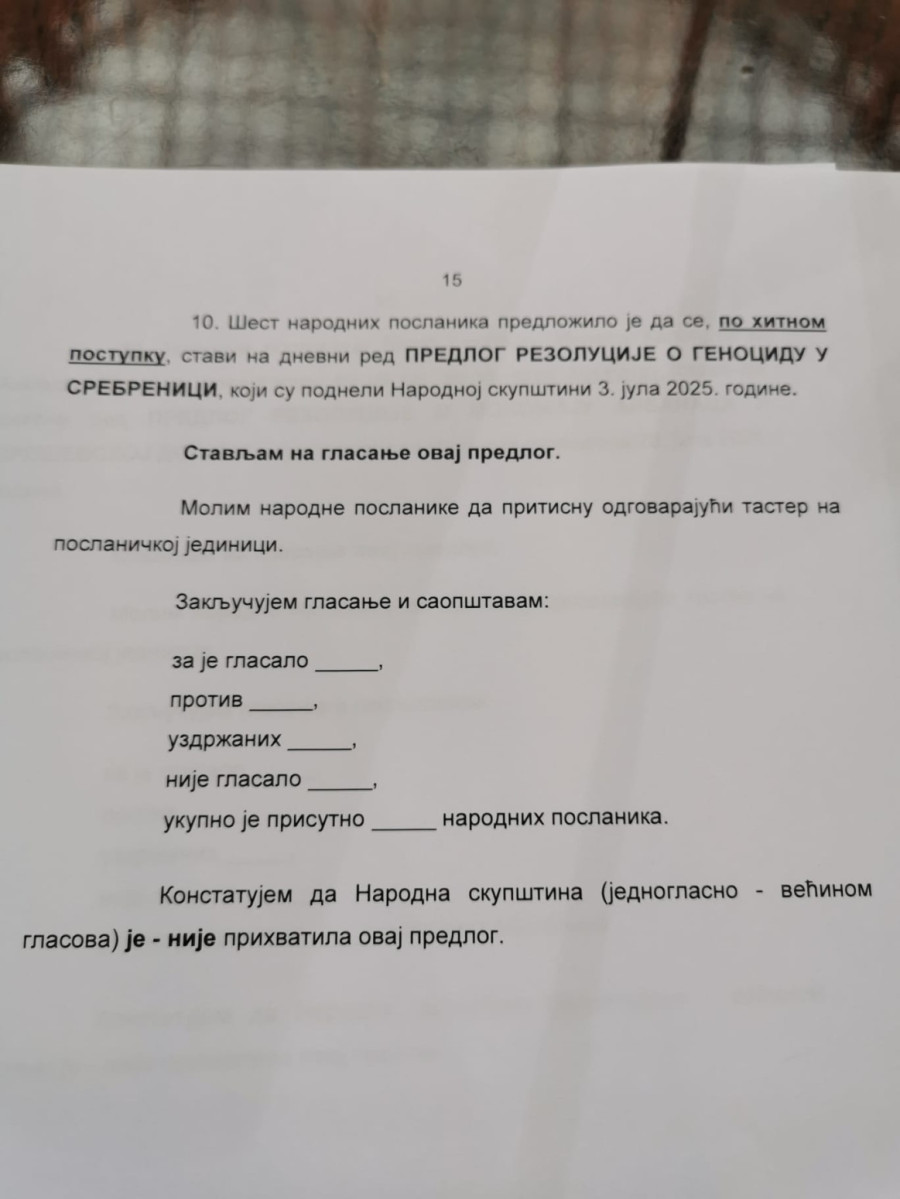Ovih šest poslanika glasalo za stavljanje na dnevni red Rezolucije o genocidu u Srebrenici FOTO/VIDEO