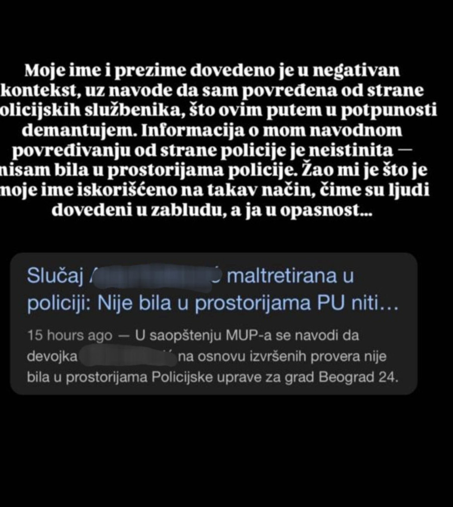 Studentkinja demantovala navode da je povređena: Informacija je neistinita; Dačić: Laž i manipulacija