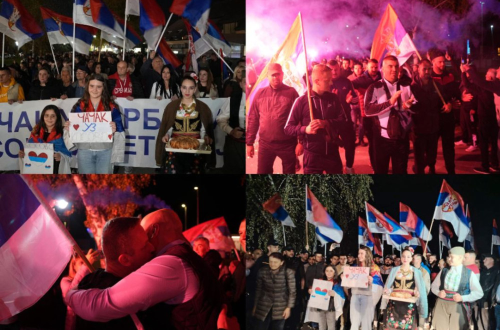 Zagrljaji i suze radosnice u Preljini: 1.500 Čačana dočekalo Srbe sa KiM; Krenuli da podrže Vučića FOTO/VIDEO