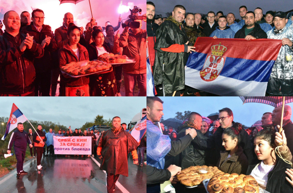 Srbi sa KiM u Lazarevcu – pesme i bakljada; Dočekao ih Petković; Krenuli da podrže Vučića FOTO