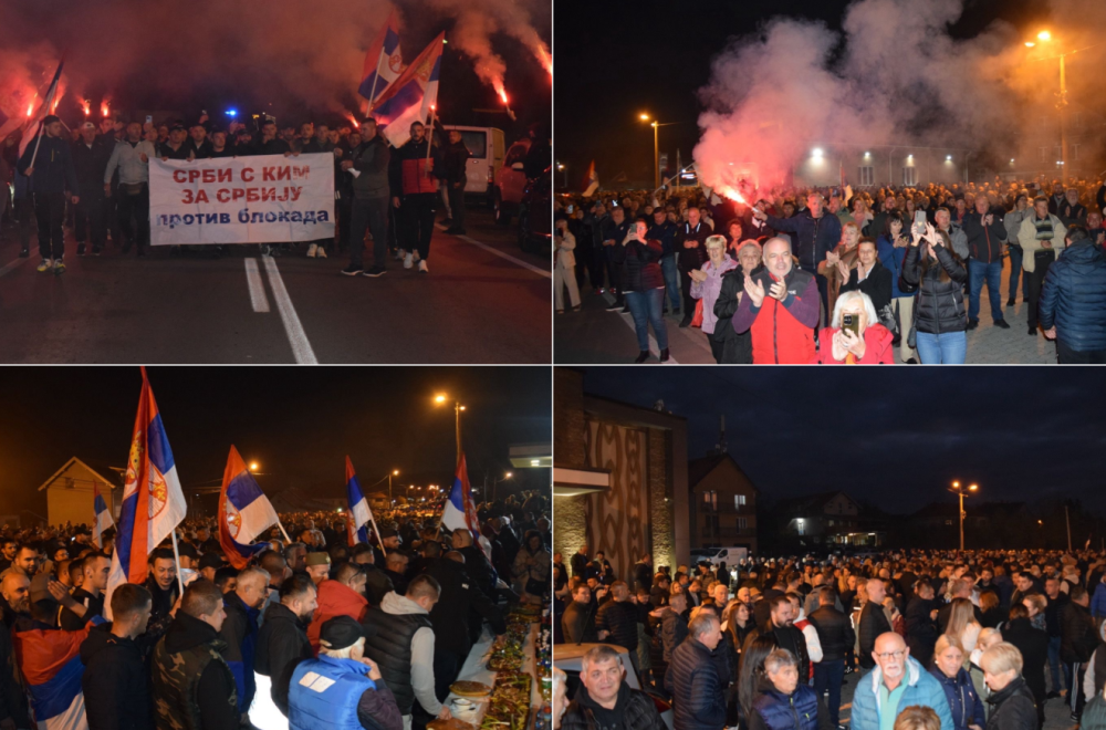 Srbi sa KiM nastavili put; Domaćinski doček u Meljaku: Više hiljada ljudi, špalir sa bakljama i vatromet FOTO