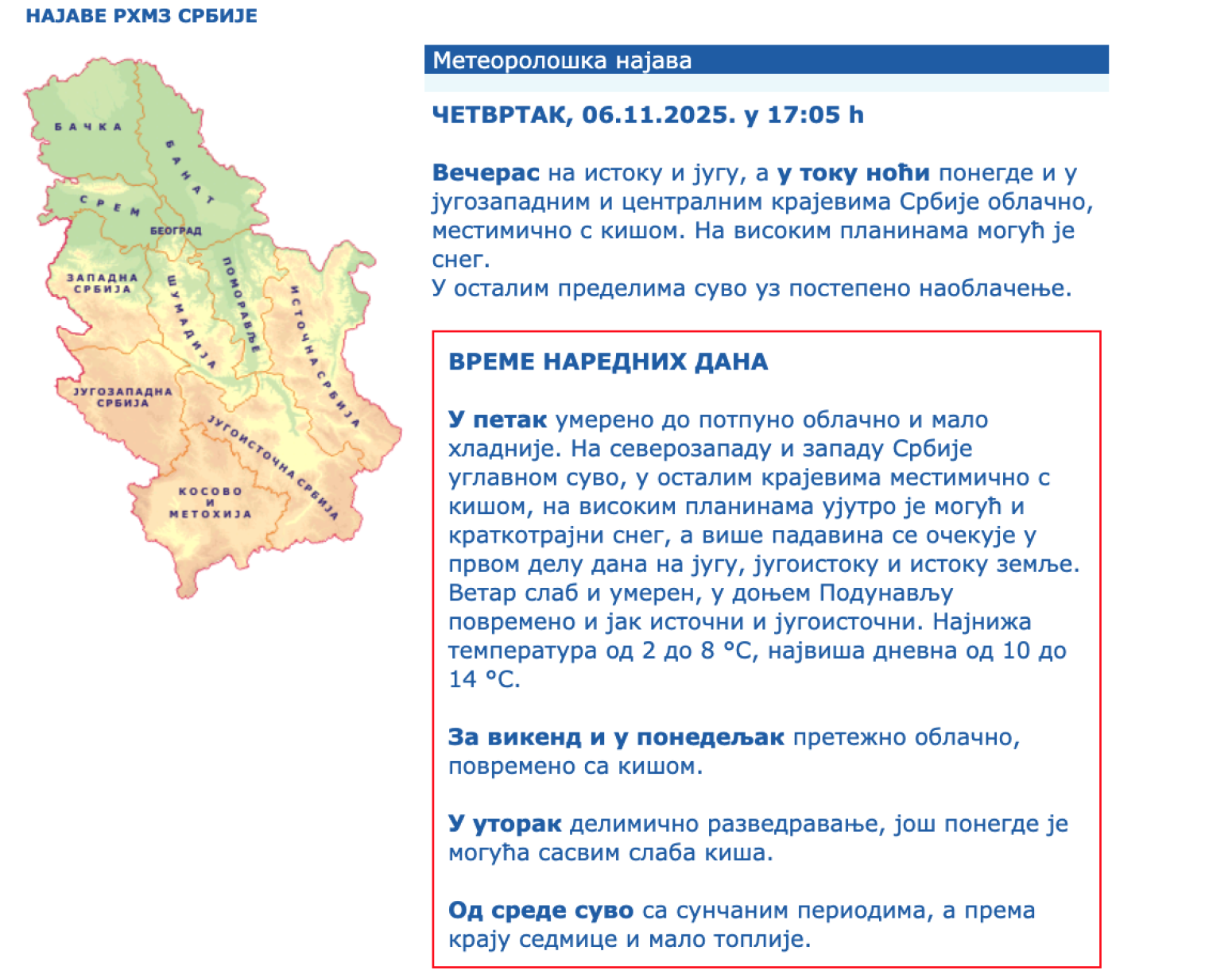 Stiže hladni talas; RHMZ upozorio: Spremite se za sneg