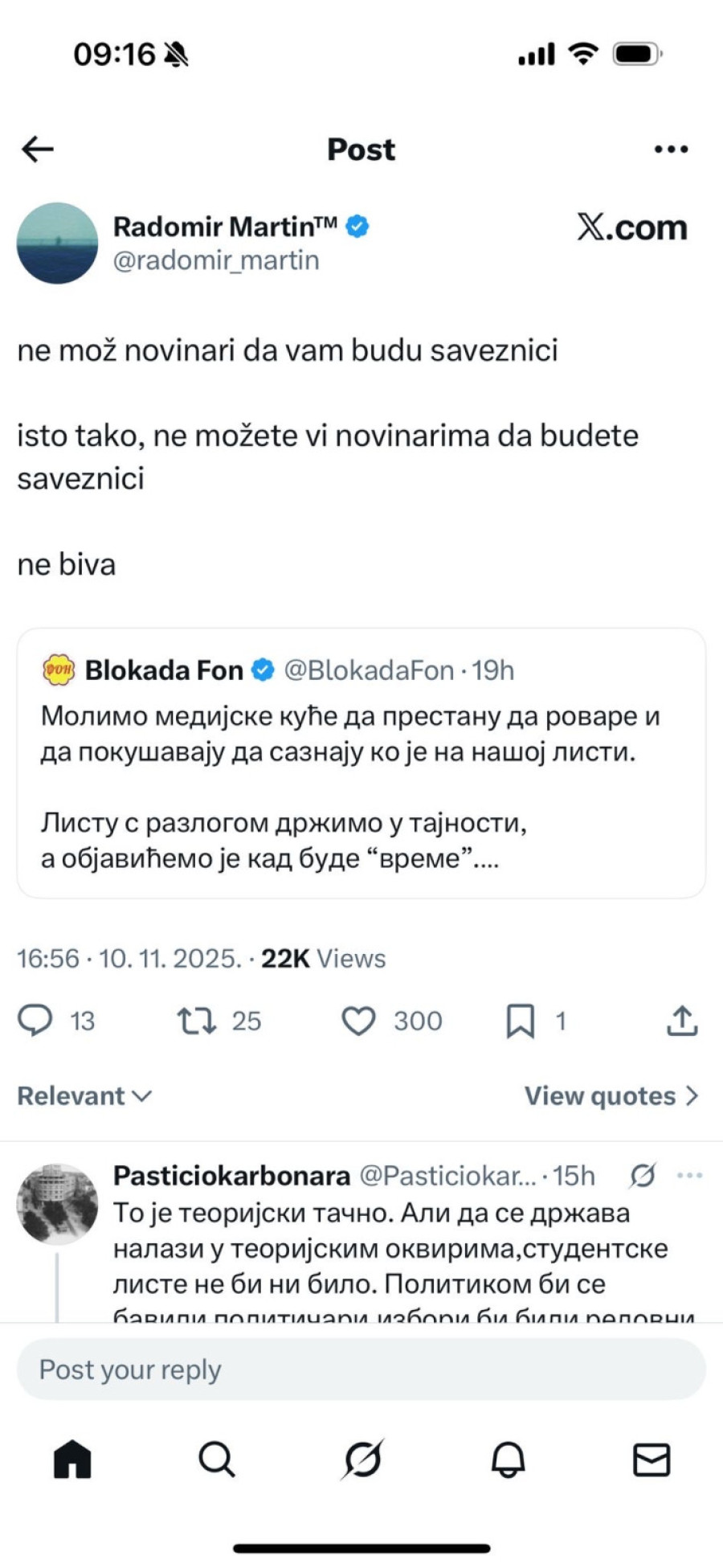 Međusobni sukobi sve jači: Opozicioni novinar održao lekciju blokaderima FOTO