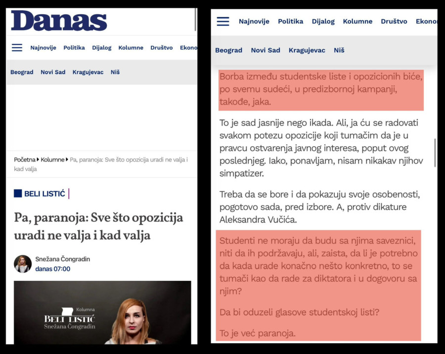 Blokaderka iz Danasa: Blokaderi su u paranoji, biće jaka borba među njima u predizbornoj kampanji FOTO