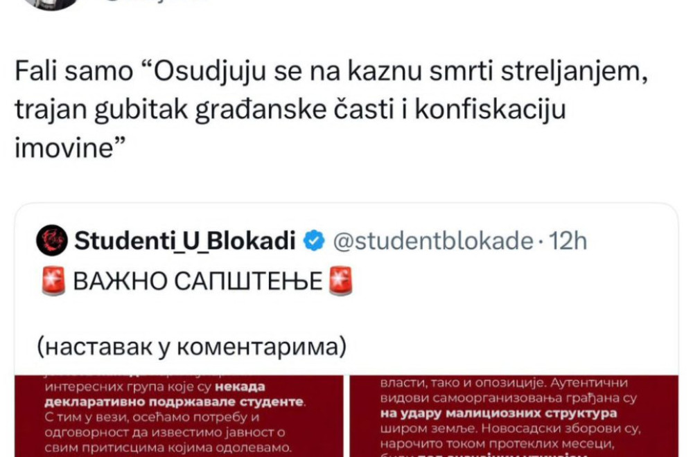 Milošević: Sve krenulo naopako od momenta kada su studenti kao zahtev postavili raspisivanje izbora FOTO