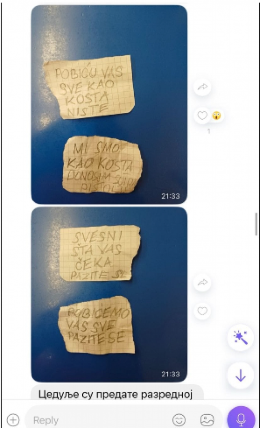 Učenik ostavio uznemirujuće cedulje, škola odmah reagovala, policija je uključena FOTO