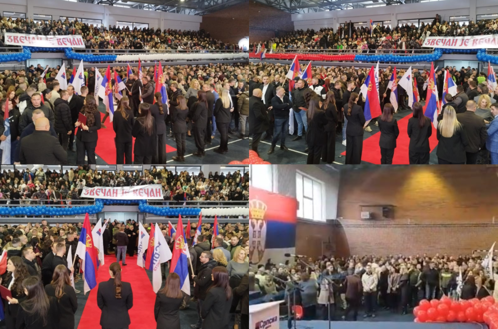 Sve spremno za miting Srpske liste: Hala sportova u Kosovskoj Mitrovici u bojama srpske trobojke FOTO/VIDEO