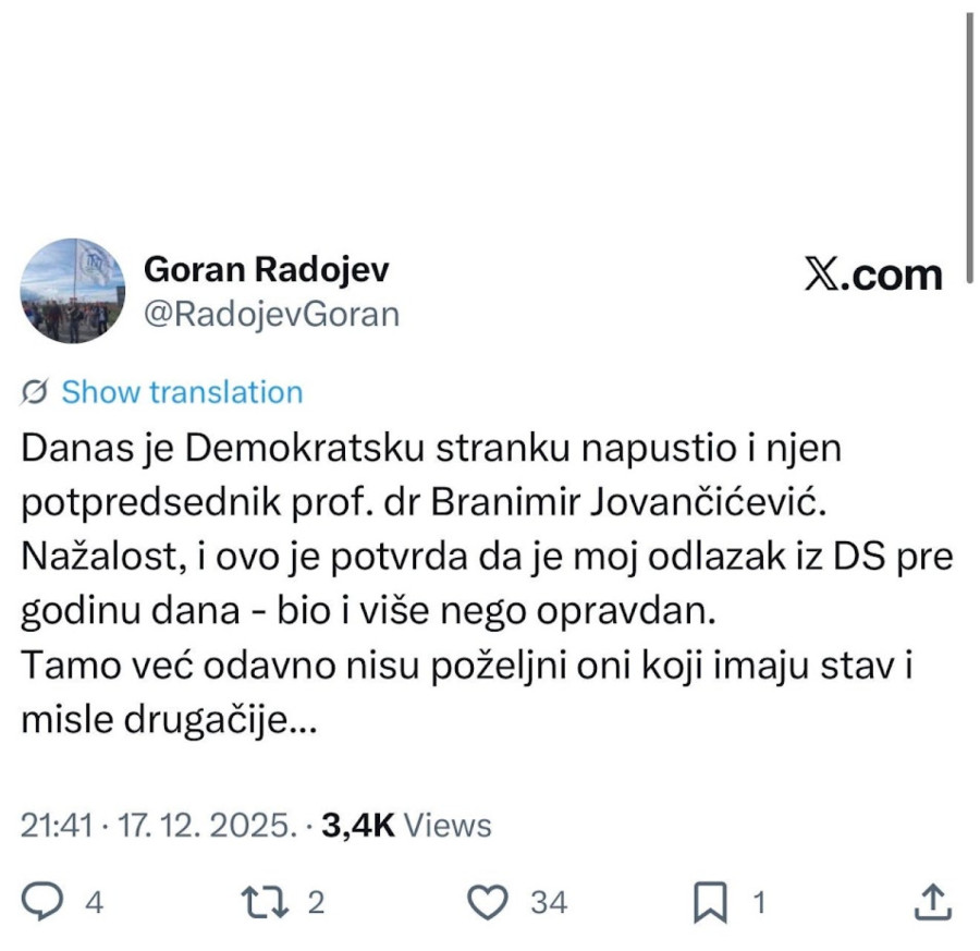 Članovi DS udarili na Srđana Milivojevića: Dobijaš mngoo para, a oterao si najbolje ljude