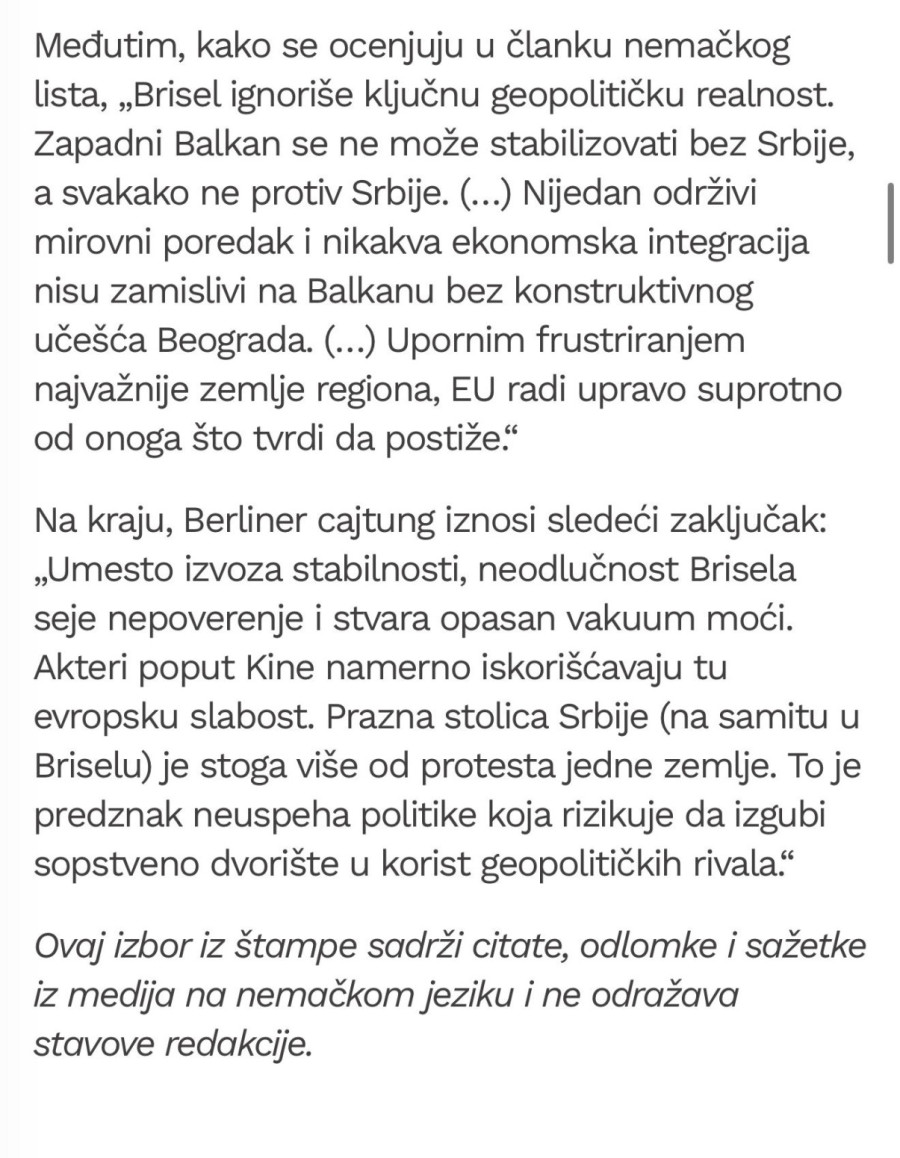 Nemački mediji: Bez Srbije nema stabilnosti na Balkanu; Brisel sve radi pogrešno FOTO