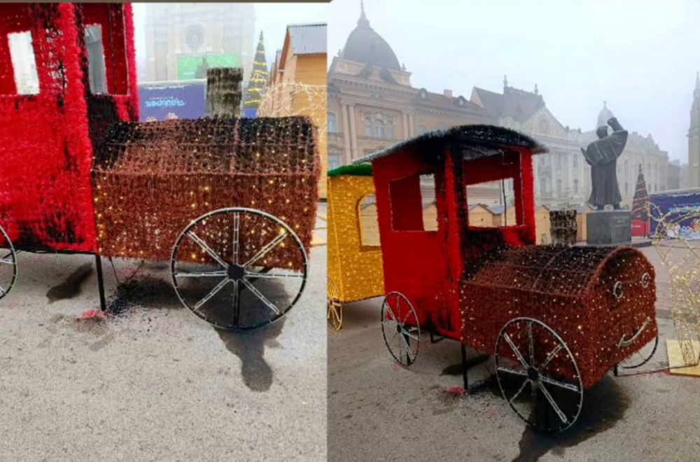 Zapaljena novogodišnja dekoracija u Novom Sadu FOTO/VIDEO