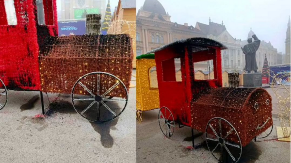 Zapaljena novogodišnja dekoracija u Novom Sadu FOTO/VIDEO