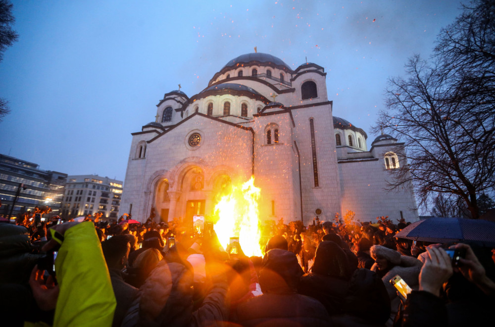 Serbia celebrates Christmas Eve; Yule Log lit in front of St Sava Temple; Fireworks across the country VIDEO