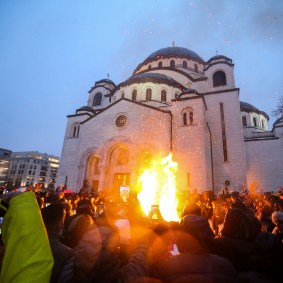 Serbia celebrates Christmas Eve; Yule Log lit in front of St Sava Temple; Fireworks across the country VIDEO