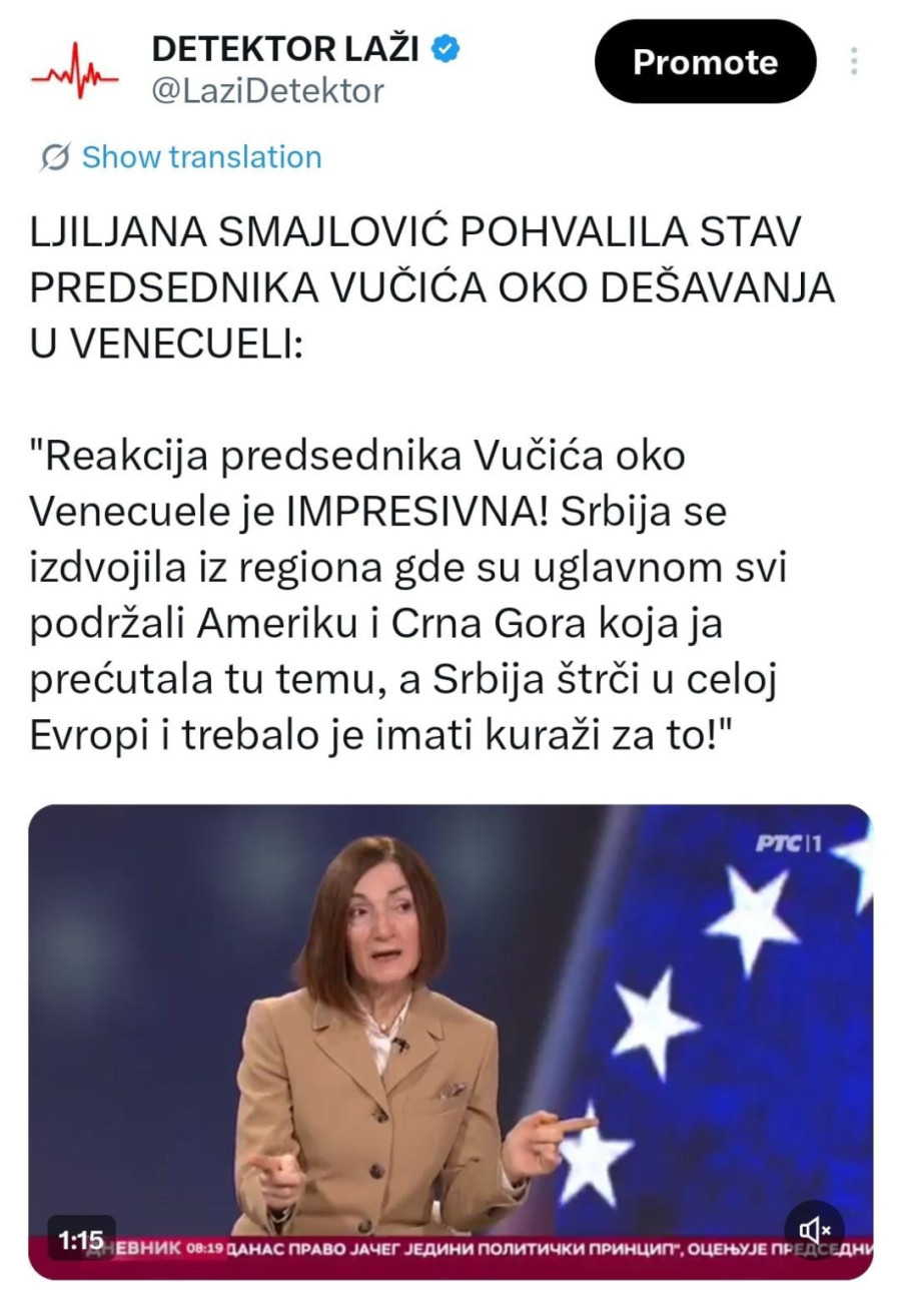 Smajlović: Vučićeva reakcija oko Venecuele je impresivna; Trebalo je imati hrabrosti za to