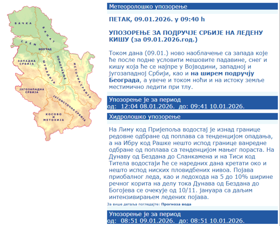 Upozorenje: Večeras pada ledena kiša, preti velika opasnost