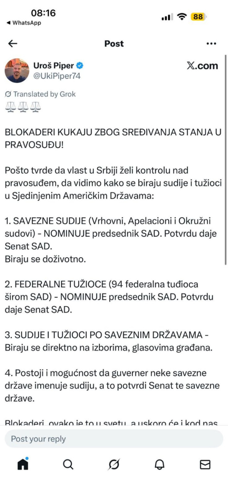 Piper: Blokaderi kukaju zbog sređivanja stanja u pravosuđu; Čega se plašite? FOTO