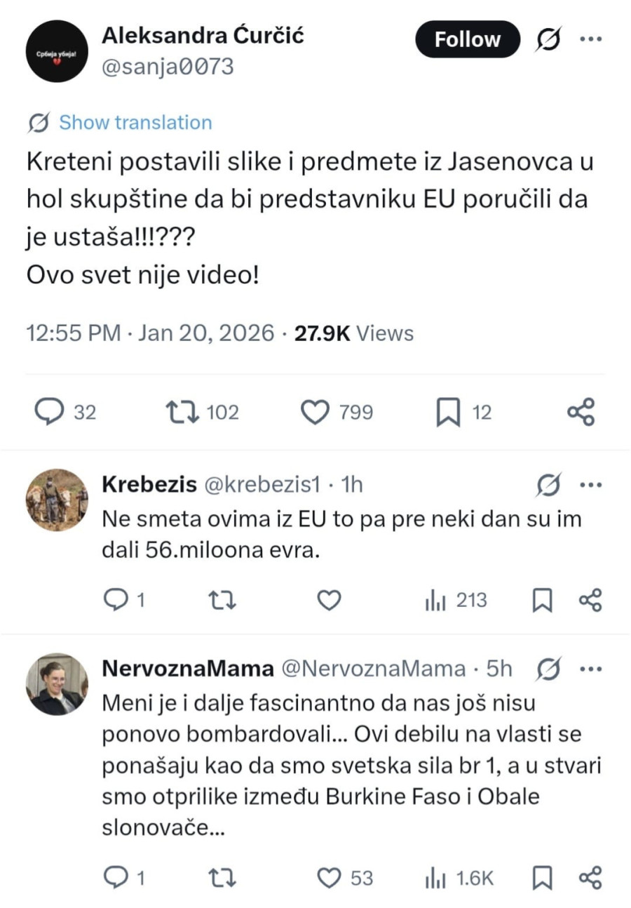 Blokaderi brinu da ne uvrede Piculu: Smeta im izložba u Skupštini o Jasenovcu FOTO