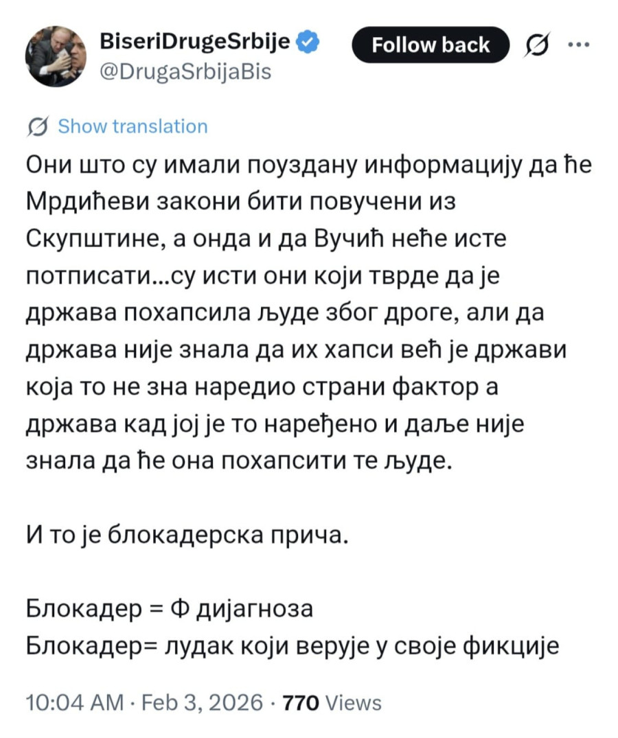 Obmana blokadera pala u vodu; Tvrdili su da Mrdićevi zakoni neće biti usvojeni i da ih Vučić neće potpisati