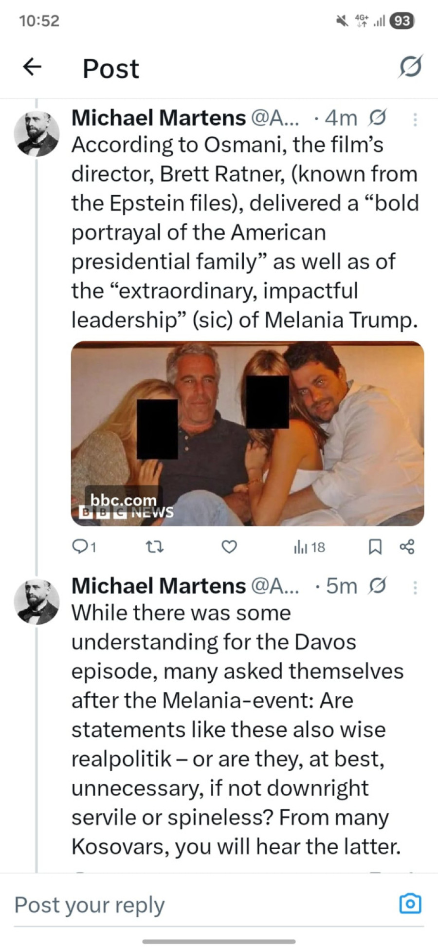 Nemački novinar Martens uništio Vjosu Osmani; Veliča reditelja koji se nalazi u Epstajnovom dosijeu FOTO