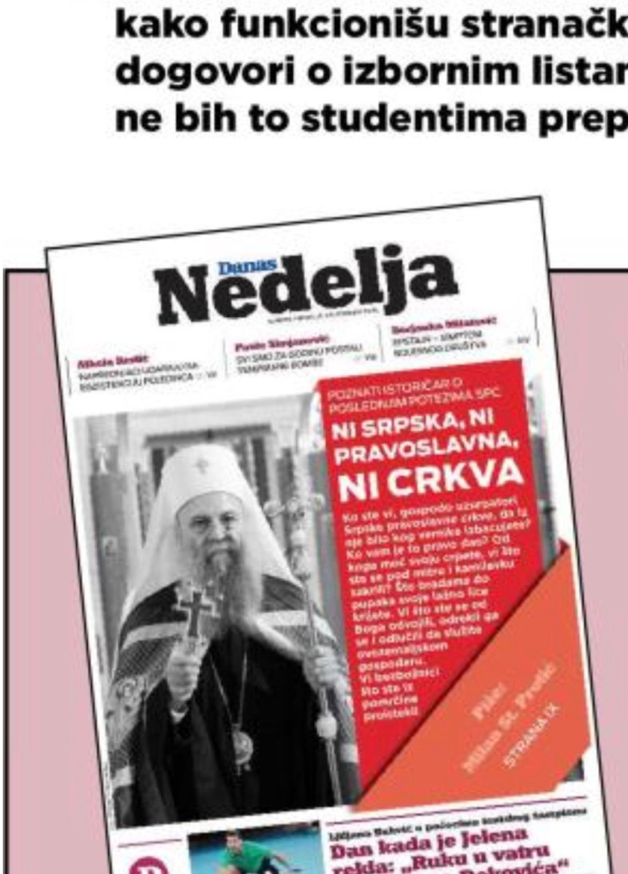 Prva tačka blokaderskog programa objavljena u opozicionom Danasu: Odmah ukinuti Srpsku pravoslavnu crkvu FOTO