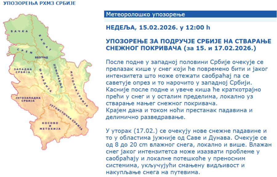 Srbija je zavejana: Saobraćaj stoji; Novi talas zime: Pašće i do 20 centimetara snega FOTO/VIDEO