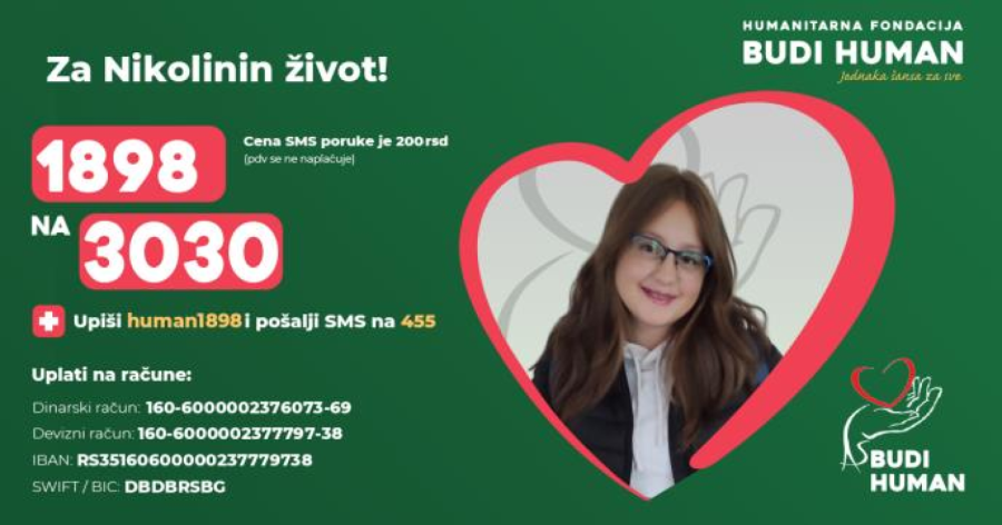 Pomozimo Nikolini: Po drugi put se bori protiv leukemije; Potrebna joj je transplantacija u inostranstvu