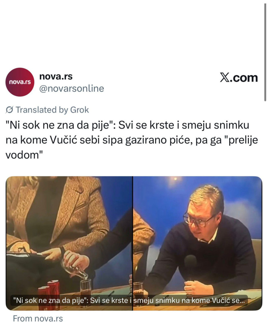 S Nove poručuju: Vučiću, mi ti nismo odobrili da pomešaš koka kolu sa vodom FOTO