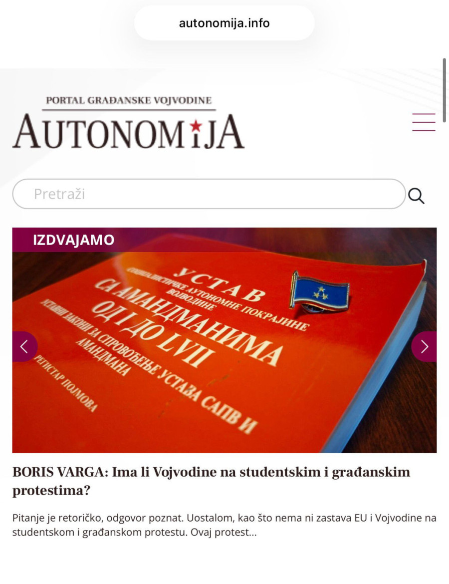 Gruhonjić želi da se u program blokadera ubaci Vojvođansko pitanje