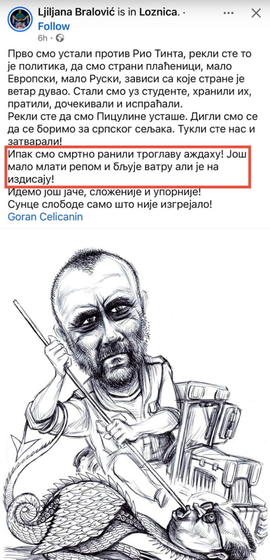 Novi blokaderski poziv na ubistvo Vučića; Bralović objavila sramnu karikaturu na kojoj je i Kokanović FOTO