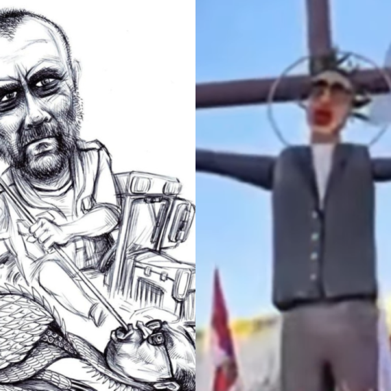 Nov poziv na ubistvo Vučića: Sramna karikatura nastavak nasilne politike; Posle razapinjanja, probadanje FOTO