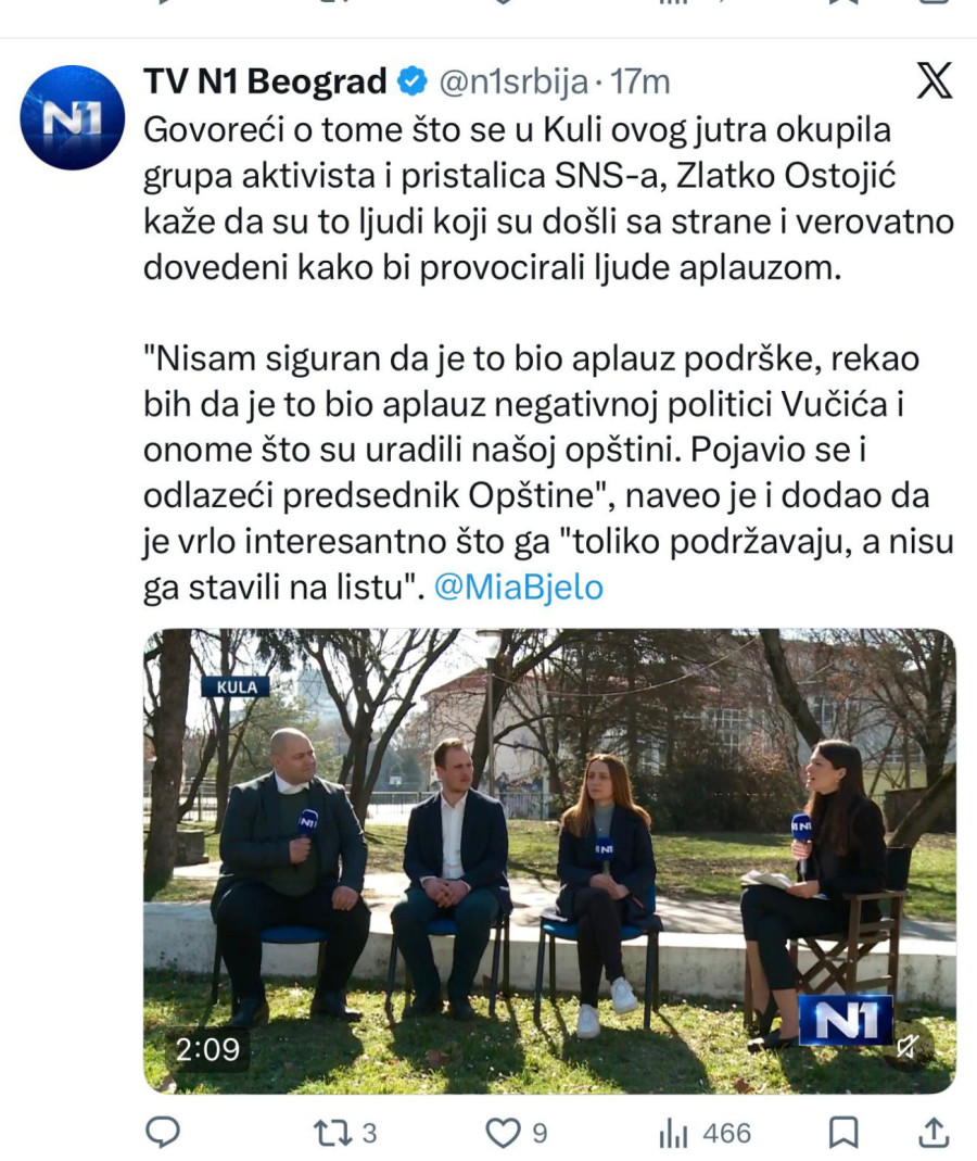 TV N1 vodi kampanju za blokadere u Kuli; Mediji: Da li je to nezavisno novinarstvo? FOTO