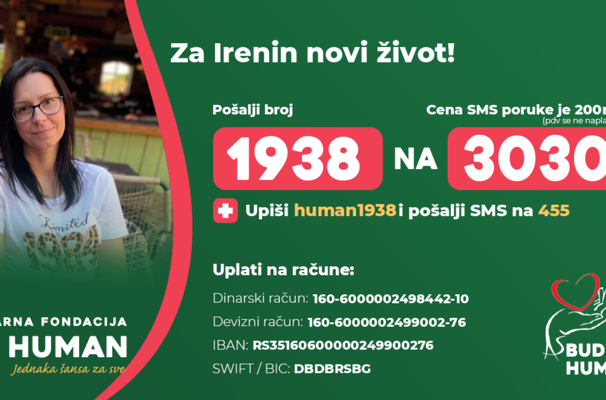 Ireni je potrebna pomoć: Pošaljite SMS sa brojem 1938 na 3030