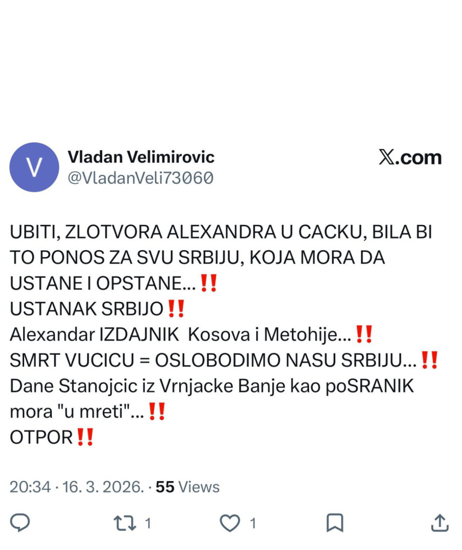 Nove pretnje; Blokader pozvao na ubistvo predsednika Srbije; Smrt Vučiću FOTO