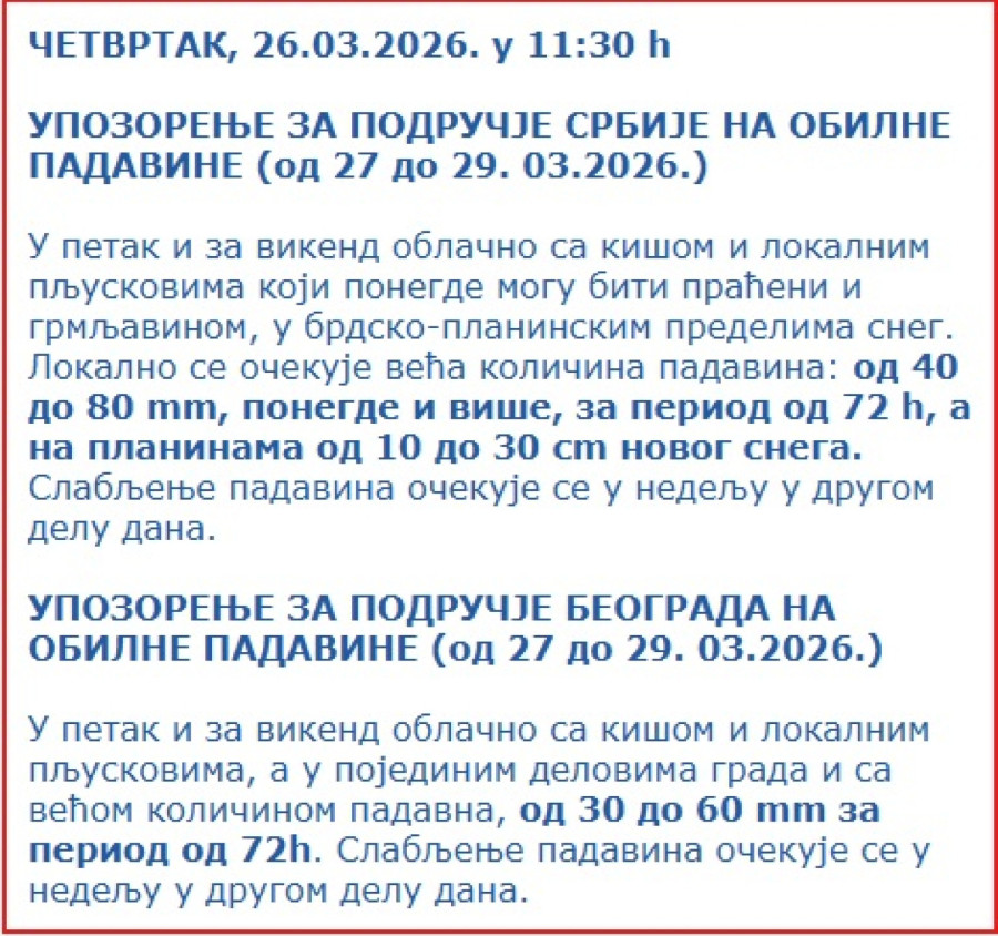 RHMZ izdao hitno upozorenje za Beograd; Čeka nas potop FOTO