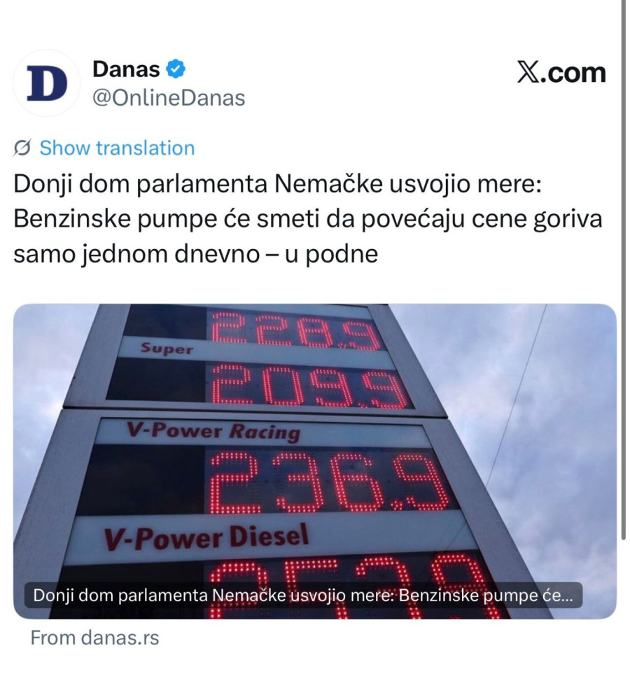 Licemerje opozicionih medija: U Nemačkoj uvode ograničenja za gorivo; Da je ovo Vučićeva mera, nastao bi haos