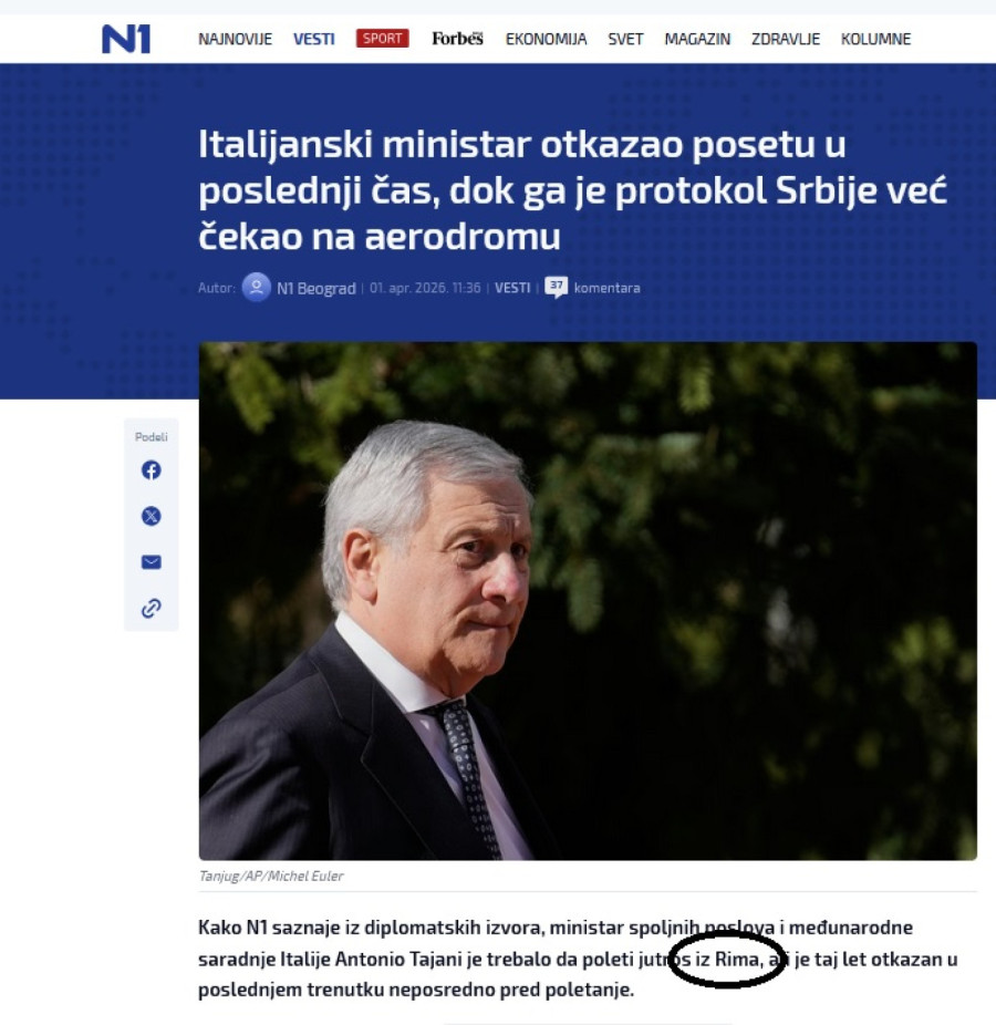 N1 iznosi lažne činjenice o dolasku Antonija Tajanija u Beograd: Kolege, ne blamirajte se