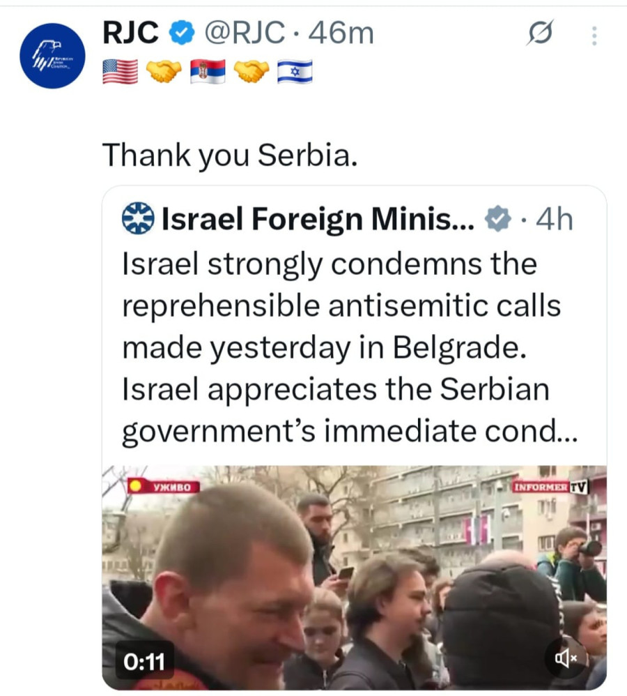 Stižu reakcije iz celog sveta na antijevrejske poruke blokadera; Hvala Vladi Srbije na osudi antisemitizma