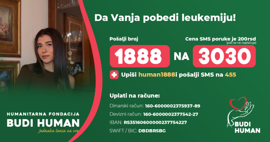 Vanji je potrebna naša pomoć: Pošaljite SMS sa brojem 1888 na 3030